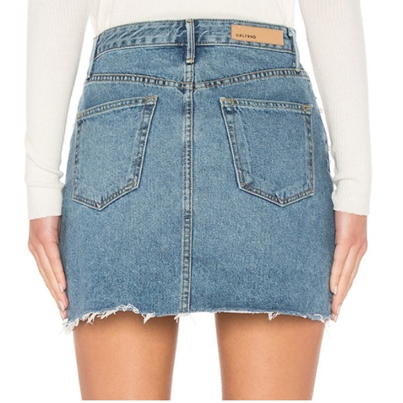 GRLFRND Milla Crystal Pearl Embellished Raw Hem Mini Denim Skirt Blue Solstice M - Picture 4 of 16